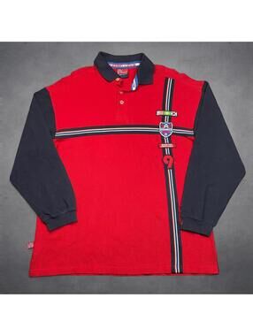 Akademiks Stadium Rugby Polo Shirt Large Red Black Embroidered Vintage 90s